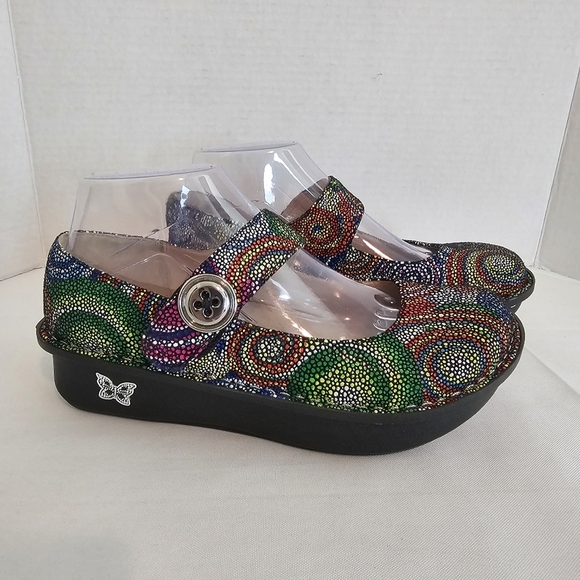 Alegria Paloma Mary Jane Shoes Bullseye Multicolor Swirl Comfort Flats Size 37 - Picture 3 of 12
